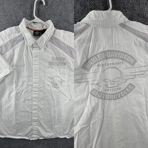 Harley-davidson White 2XL Button Up Shirt Motorcycle Skull Logo Graphic Riding